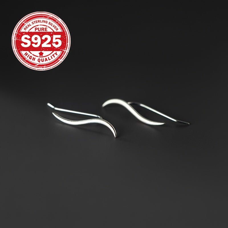 1 Pair Sterling Silver 925 Wave Line Ear Climbers, Lightweight 0.06oz, Sporty & Minimalist Style, Perfect Gift For Women, Everyday Wear Jewelry - italy shopping