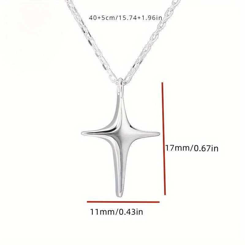 Sterling Silver 925 Whimsical Star Cross Pendant Necklace, Unisex Fashion Minimalist Collarbone Chain, 15.74+1.96 inches Adjustable, Perfect Gift for Both Men and Women, Trendy Accessory for Daily Wear - italy shopping