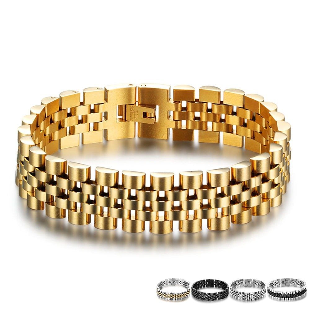 Bracciale di lusso in acciaio inossidabile color oro da 200 mm, braccialetti da polso da uomo, regalo per lui - italy shopping