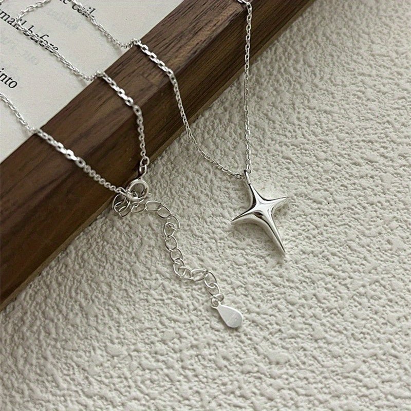 Sterling Silver 925 Whimsical Star Cross Pendant Necklace, Unisex Fashion Minimalist Collarbone Chain, 15.74+1.96 inches Adjustable, Perfect Gift for Both Men and Women, Trendy Accessory for Daily Wear - italy shopping