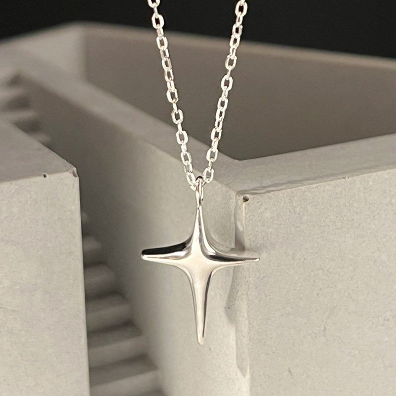 Sterling Silver 925 Whimsical Star Cross Pendant Necklace, Unisex Fashion Minimalist Collarbone Chain, 15.74+1.96 inches Adjustable, Perfect Gift for Both Men and Women, Trendy Accessory for Daily Wear - italy shopping