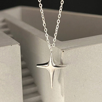 Sterling Silver 925 Whimsical Star Cross Pendant Necklace, Unisex Fashion Minimalist Collarbone Chain, 15.74+1.96 inches Adjustable, Perfect Gift for Both Men and Women, Trendy Accessory for Daily Wear - italy shopping