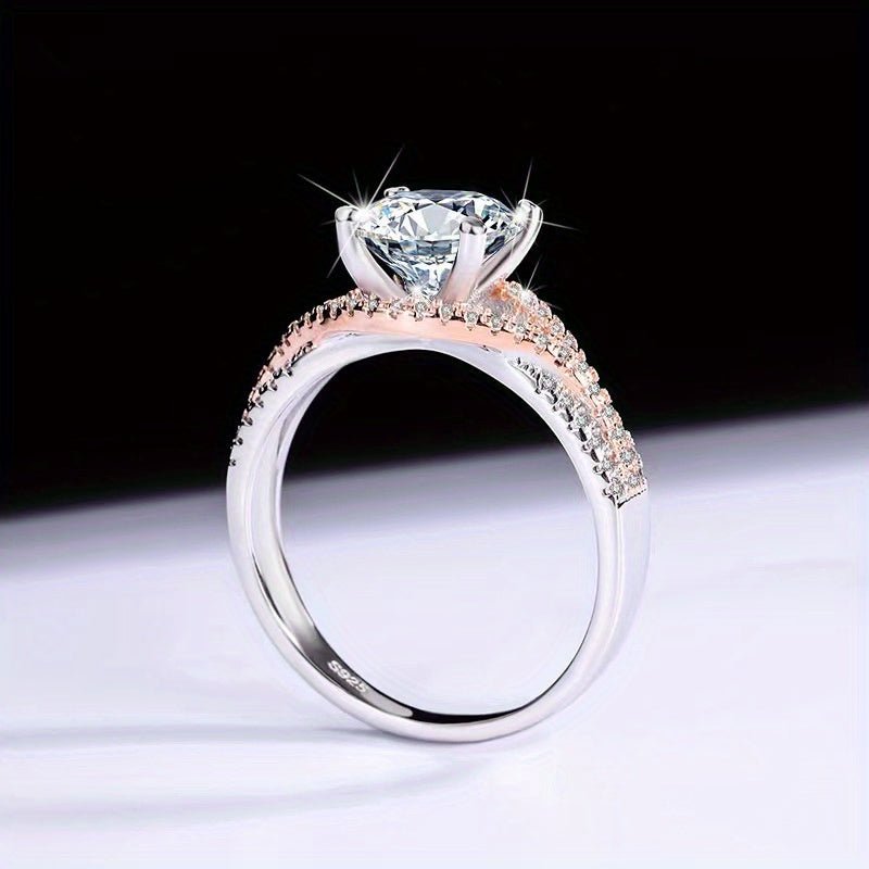 2 Carat Moissanite Sterling Silver 925 Two - Tone Ring - Unisex Fashionable Simple Luxury, Vintage & Elegant Style, Lightweight 3.6g - Ideal Gift for Her, Party, Casual Chic, Anniversary, Birthday, Valentine's, Mother's Day, Ne - italy shopping