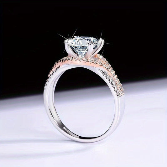 2 Carat Moissanite Sterling Silver 925 Two - Tone Ring - Unisex Fashionable Simple Luxury, Vintage & Elegant Style, Lightweight 3.6g - Ideal Gift for Her, Party, Casual Chic, Anniversary, Birthday, Valentine's, Mother's Day, Ne - italy shopping