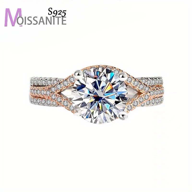 2 Carat Moissanite Sterling Silver 925 Two - Tone Ring - Unisex Fashionable Simple Luxury, Vintage & Elegant Style, Lightweight 3.6g - Ideal Gift for Her, Party, Casual Chic, Anniversary, Birthday, Valentine's, Mother's Day, Ne - italy shopping