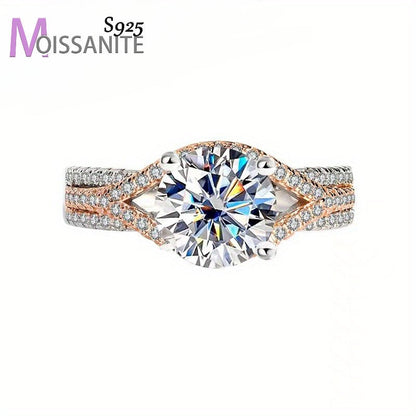 2 Carat Moissanite Sterling Silver 925 Two - Tone Ring - Unisex Fashionable Simple Luxury, Vintage & Elegant Style, Lightweight 3.6g - Ideal Gift for Her, Party, Casual Chic, Anniversary, Birthday, Valentine's, Mother's Day, Ne - italy shopping