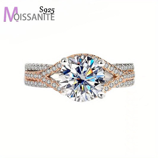 2 Carat Moissanite Sterling Silver 925 Two - Tone Ring - Unisex Fashionable Simple Luxury, Vintage & Elegant Style, Lightweight 3.6g - Ideal Gift for Her, Party, Casual Chic, Anniversary, Birthday, Valentine's, Mother's Day, Ne - italy shopping