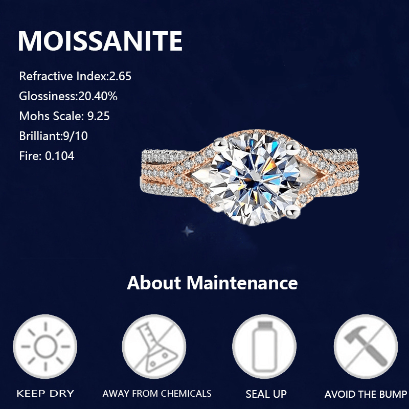 2 Carat Moissanite Sterling Silver 925 Two - Tone Ring - Unisex Fashionable Simple Luxury, Vintage & Elegant Style, Lightweight 3.6g - Ideal Gift for Her, Party, Casual Chic, Anniversary, Birthday, Valentine's, Mother's Day, Ne - italy shopping