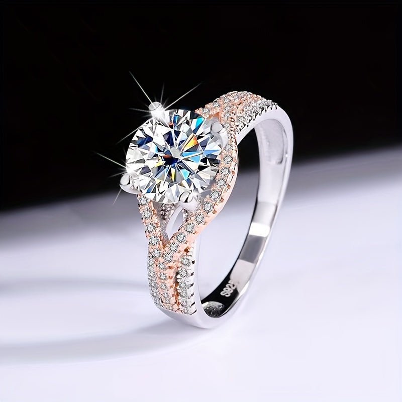 2 Carat Moissanite Sterling Silver 925 Two - Tone Ring - Unisex Fashionable Simple Luxury, Vintage & Elegant Style, Lightweight 3.6g - Ideal Gift for Her, Party, Casual Chic, Anniversary, Birthday, Valentine's, Mother's Day, Ne - italy shopping