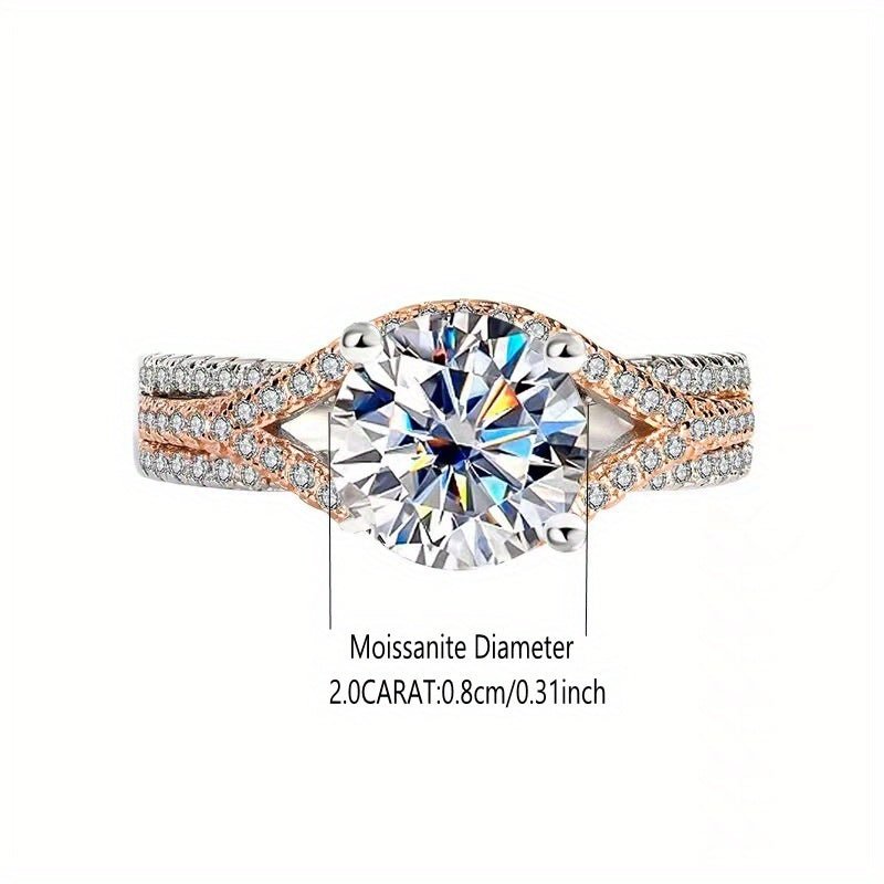 2 Carat Moissanite Sterling Silver 925 Two - Tone Ring - Unisex Fashionable Simple Luxury, Vintage & Elegant Style, Lightweight 3.6g - Ideal Gift for Her, Party, Casual Chic, Anniversary, Birthday, Valentine's, Mother's Day, Ne - italy shopping