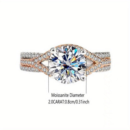 2 Carat Moissanite Sterling Silver 925 Two - Tone Ring - Unisex Fashionable Simple Luxury, Vintage & Elegant Style, Lightweight 3.6g - Ideal Gift for Her, Party, Casual Chic, Anniversary, Birthday, Valentine's, Mother's Day, Ne - italy shopping