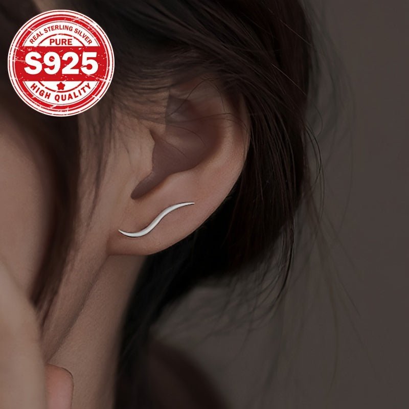 1 Pair of Sterling Silver 925 Wave Line Earbuds - Lightweight 0.06 oz, Sporty and Minimalist Style, Perfect for Women's Gifts, Daily Jewelry Wear - italy shopping