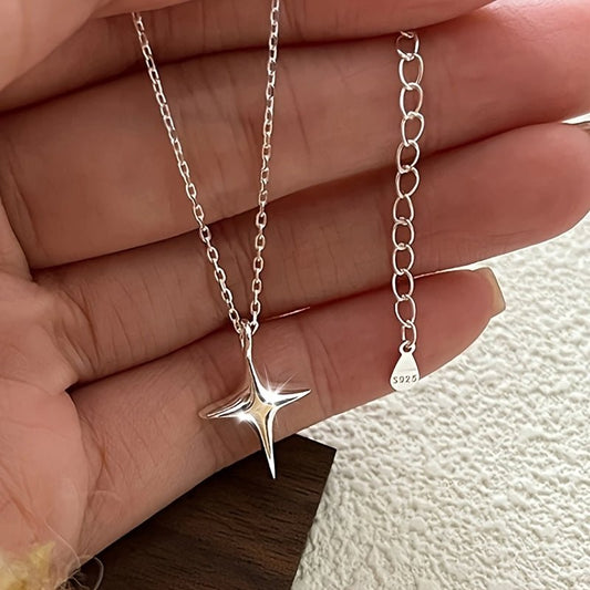 Sterling Silver 925 Whimsical Star Cross Pendant Necklace, Unisex Fashion Minimalist Collarbone Chain, 15.74+1.96 inches Adjustable, Perfect Gift for Both Men and Women, Trendy Accessory for Daily Wear - italy shopping