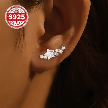 1 Pair Sterling Silver 925 Zirconia Star Climber Earrings, Cute & Luxurious Ear Jewelry For Women - italy shopping