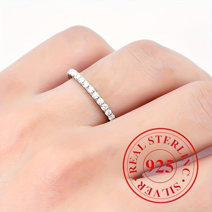 [1pc Eternity Band Ring Sterling] 1pc Sterling Silver 925 Eternity Band Ring for Women, 3g Synthetic Zirconia Engagement Wedding Jewelry, April Birthstone, Basic Vacation Style, Perfect for Daily & Special Occasions, Valentin - italy shopping