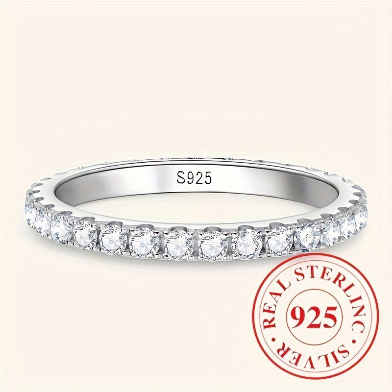 [1pc Eternity Band Ring Sterling] 1pc Sterling Silver 925 Eternity Band Ring for Women, 3g Synthetic Zirconia Engagement Wedding Jewelry, April Birthstone, Basic Vacation Style, Perfect for Daily & Special Occasions, Valentin - italy shopping