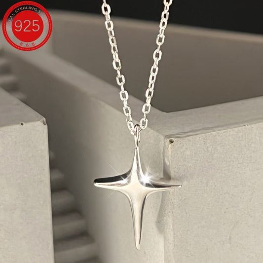 Sterling Silver 925 Whimsical Star Cross Pendant Necklace, Unisex Fashion Minimalist Collarbone Chain, 15.74+1.96 inches Adjustable, Perfect Gift for Both Men and Women, Trendy Accessory for Daily Wear - italy shopping