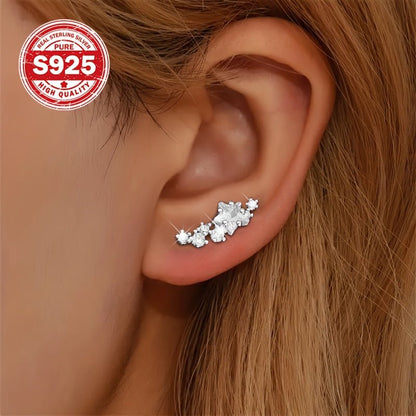 1 Pair Sterling Silver 925 Zirconia Star Climber Earrings, Cute & Luxurious Ear Jewelry For Women - italy shopping
