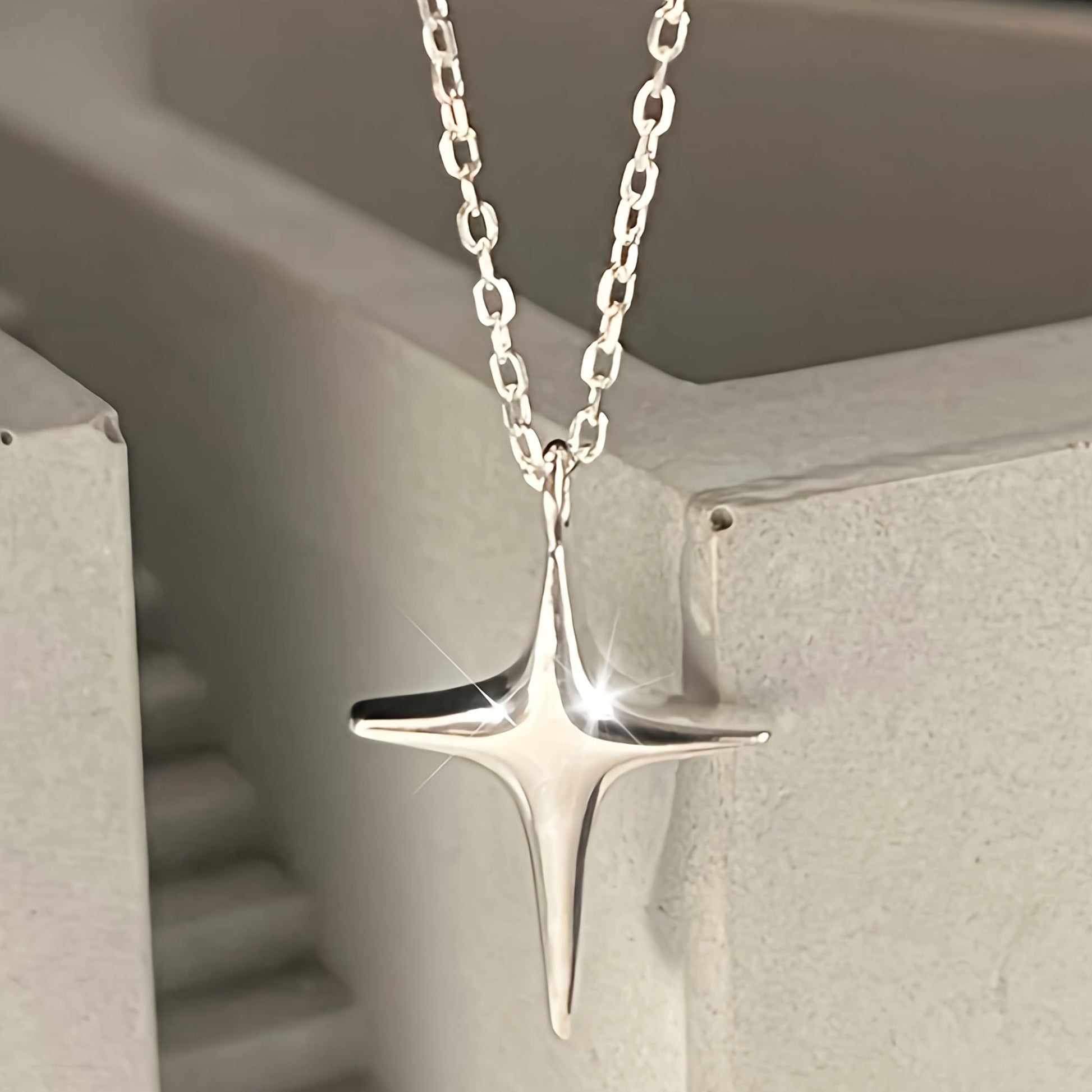Sterling Silver 925 Whimsical Star Cross Pendant Necklace, Unisex Fashion Minimalist Collarbone Chain, 15.74+1.96 inches Adjustable, Perfect Gift for Both Men and Women, Trendy Accessory for Daily Wear - italy shopping