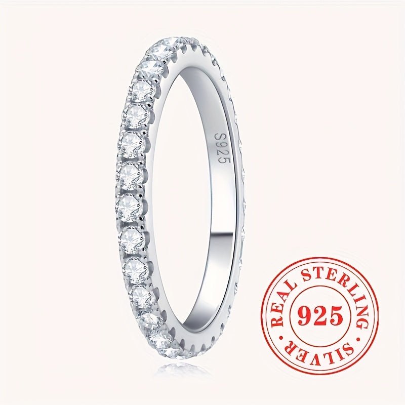 [1pc Eternity Band Ring Sterling] 1pc Sterling Silver 925 Eternity Band Ring for Women, 3g Synthetic Zirconia Engagement Wedding Jewelry, April Birthstone, Basic Vacation Style, Perfect for Daily & Special Occasions, Valentin - italy shopping