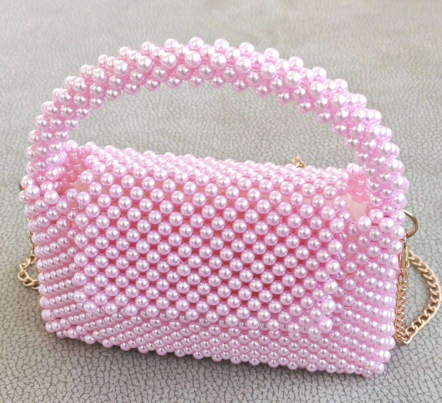 Borsetta fatta a mano perle rosa - italy shopping