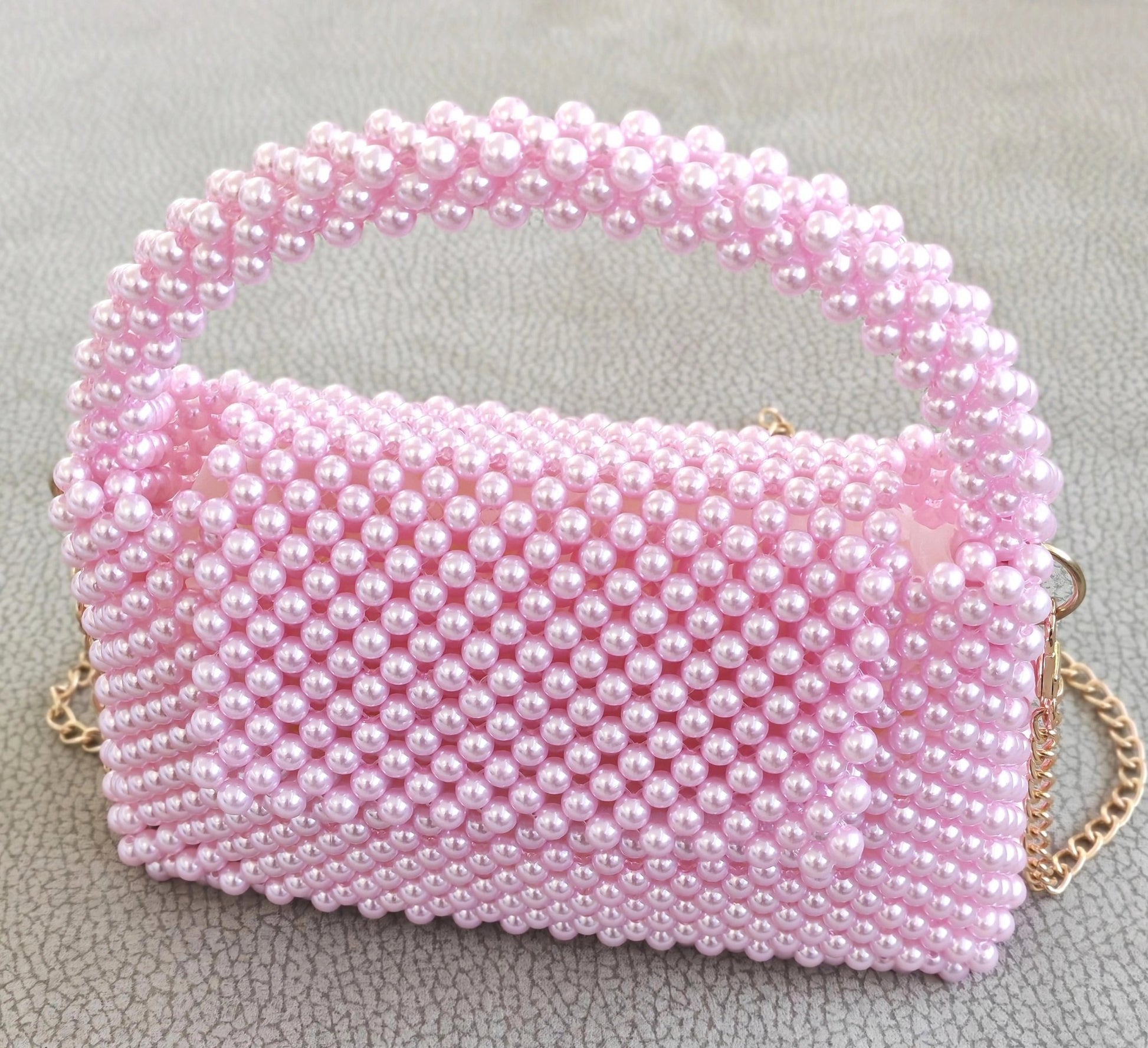 Borsetta fatta a mano perle rosa - italy shopping