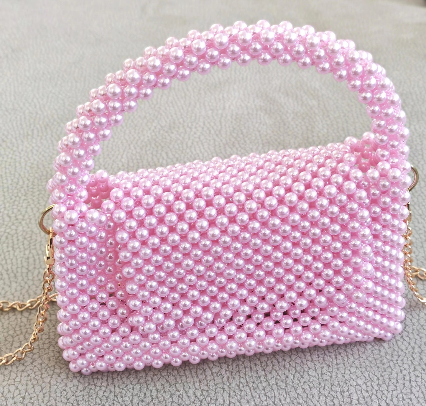 Borsetta fatta a mano perle rosa - italy shopping