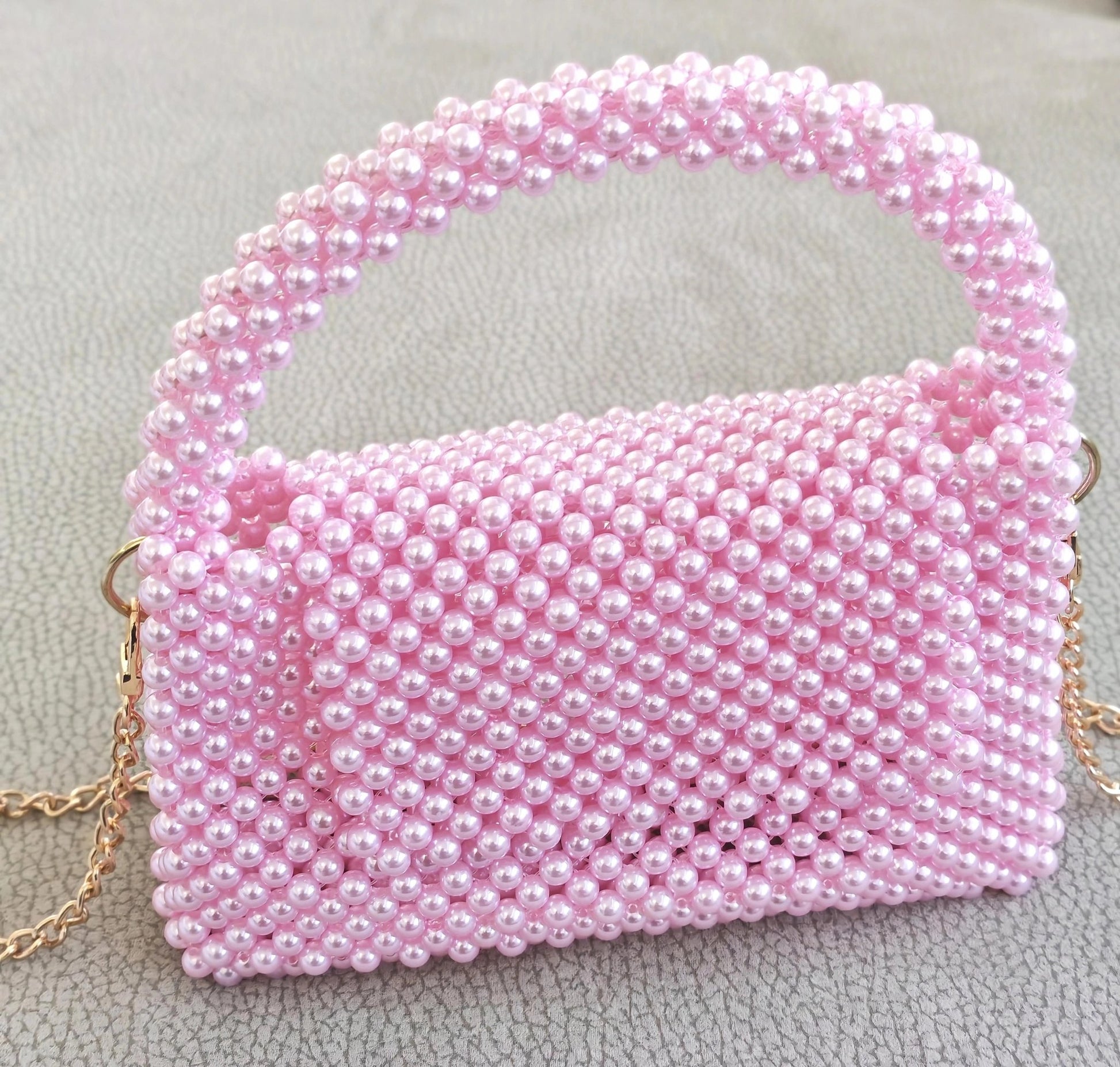 Borsetta fatta a mano perle rosa - italy shopping