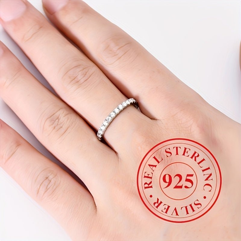 [1pc Eternity Band Ring Sterling] 1pc Sterling Silver 925 Eternity Band Ring for Women, 3g Synthetic Zirconia Engagement Wedding Jewelry, April Birthstone, Basic Vacation Style, Perfect for Daily & Special Occasions, Valentin - italy shopping
