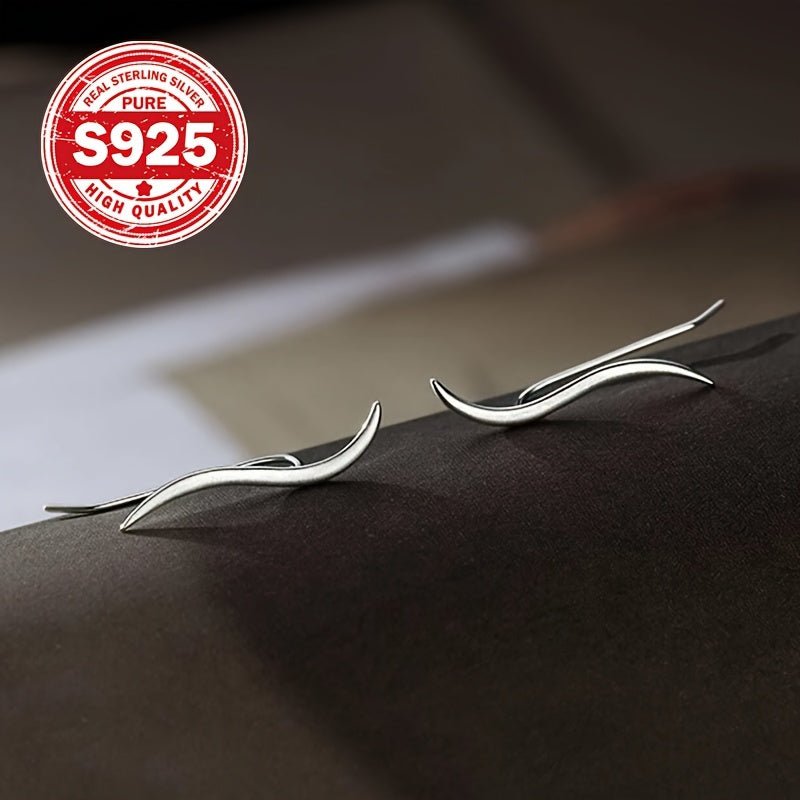 1 Pair Sterling Silver 925 Wave Line Ear Climbers, Lightweight 0.06oz, Sporty & Minimalist Style, Perfect Gift For Women, Everyday Wear Jewelry - italy shopping