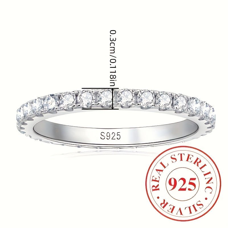[1pc Eternity Band Ring Sterling] 1pc Sterling Silver 925 Eternity Band Ring for Women, 3g Synthetic Zirconia Engagement Wedding Jewelry, April Birthstone, Basic Vacation Style, Perfect for Daily & Special Occasions, Valentin - italy shopping