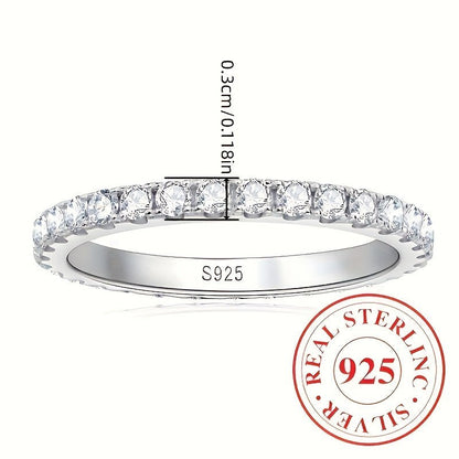 [1pc Eternity Band Ring Sterling] 1pc Sterling Silver 925 Eternity Band Ring for Women, 3g Synthetic Zirconia Engagement Wedding Jewelry, April Birthstone, Basic Vacation Style, Perfect for Daily & Special Occasions, Valentin - italy shopping