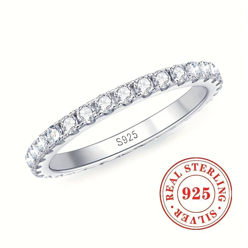 [1pc Eternity Band Ring Sterling] 1pc Sterling Silver 925 Eternity Band Ring for Women, 3g Synthetic Zirconia Engagement Wedding Jewelry, April Birthstone, Basic Vacation Style, Perfect for Daily & Special Occasions, Valentin - italy shopping