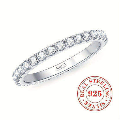 [1pc Eternity Band Ring Sterling] 1pc Sterling Silver 925 Eternity Band Ring for Women, 3g Synthetic Zirconia Engagement Wedding Jewelry, April Birthstone, Basic Vacation Style, Perfect for Daily & Special Occasions, Valentin - italy shopping