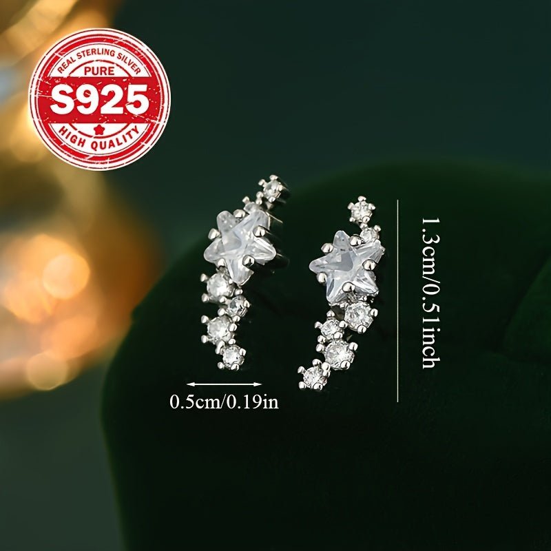 1 Pair Sterling Silver 925 Zirconia Star Climber Earrings, Cute & Luxurious Ear Jewelry For Women - italy shopping