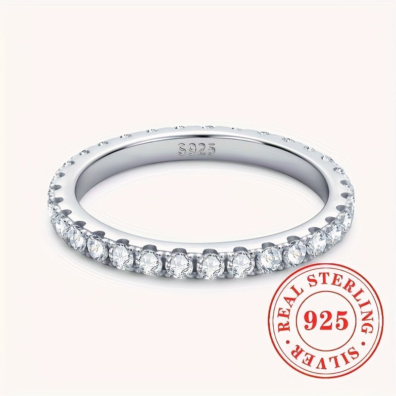 [1pc Eternity Band Ring Sterling] 1pc Sterling Silver 925 Eternity Band Ring for Women, 3g Synthetic Zirconia Engagement Wedding Jewelry, April Birthstone, Basic Vacation Style, Perfect for Daily & Special Occasions, Valentin - italy shopping