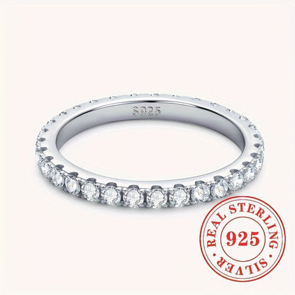 [1pc Eternity Band Ring Sterling] 1pc Sterling Silver 925 Eternity Band Ring for Women, 3g Synthetic Zirconia Engagement Wedding Jewelry, April Birthstone, Basic Vacation Style, Perfect for Daily & Special Occasions, Valentin - italy shopping