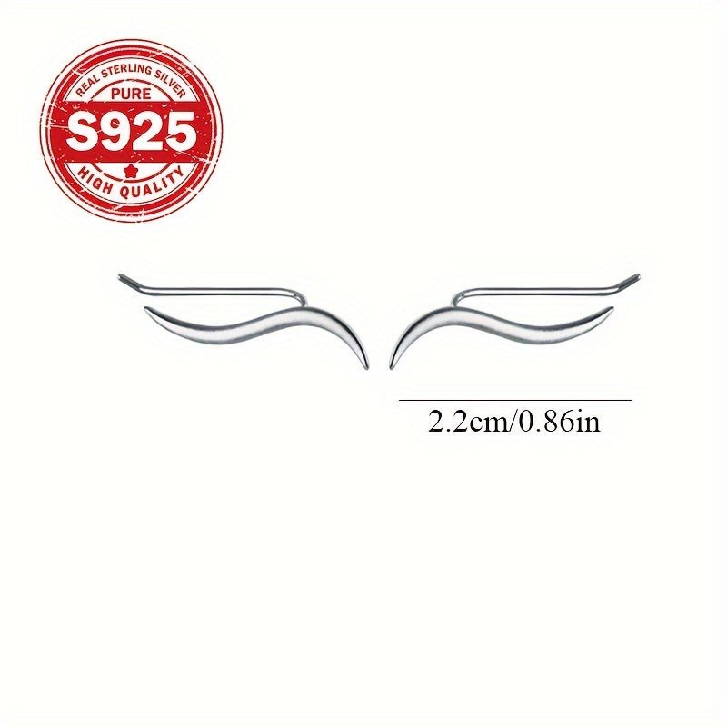1 Pair Sterling Silver 925 Wave Line Ear Climbers, Lightweight 0.06oz, Sporty & Minimalist Style, Perfect Gift For Women, Everyday Wear Jewelry - italy shopping