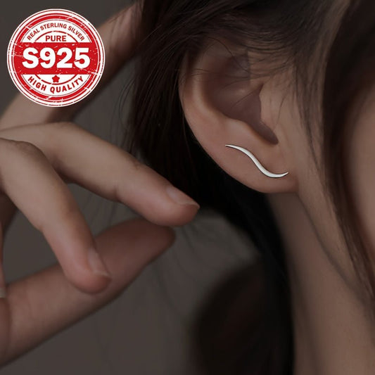 1 Pair Sterling Silver 925 Wave Line Ear Climbers, Lightweight 0.06oz, Sporty & Minimalist Style, Perfect Gift For Women, Everyday Wear Jewelry - italy shopping