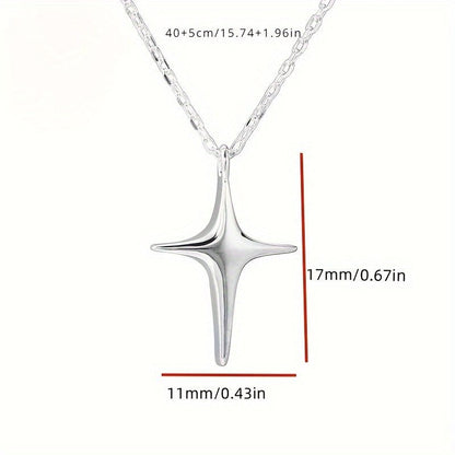 Sterling Silver 925 Whimsical Star Cross Pendant Necklace, Unisex Fashion Minimalist Collarbone Chain, 15.74+1.96 inches Adjustable, Perfect Gift for Both Men and Women, Trendy Accessory for Daily Wear - italy shopping
